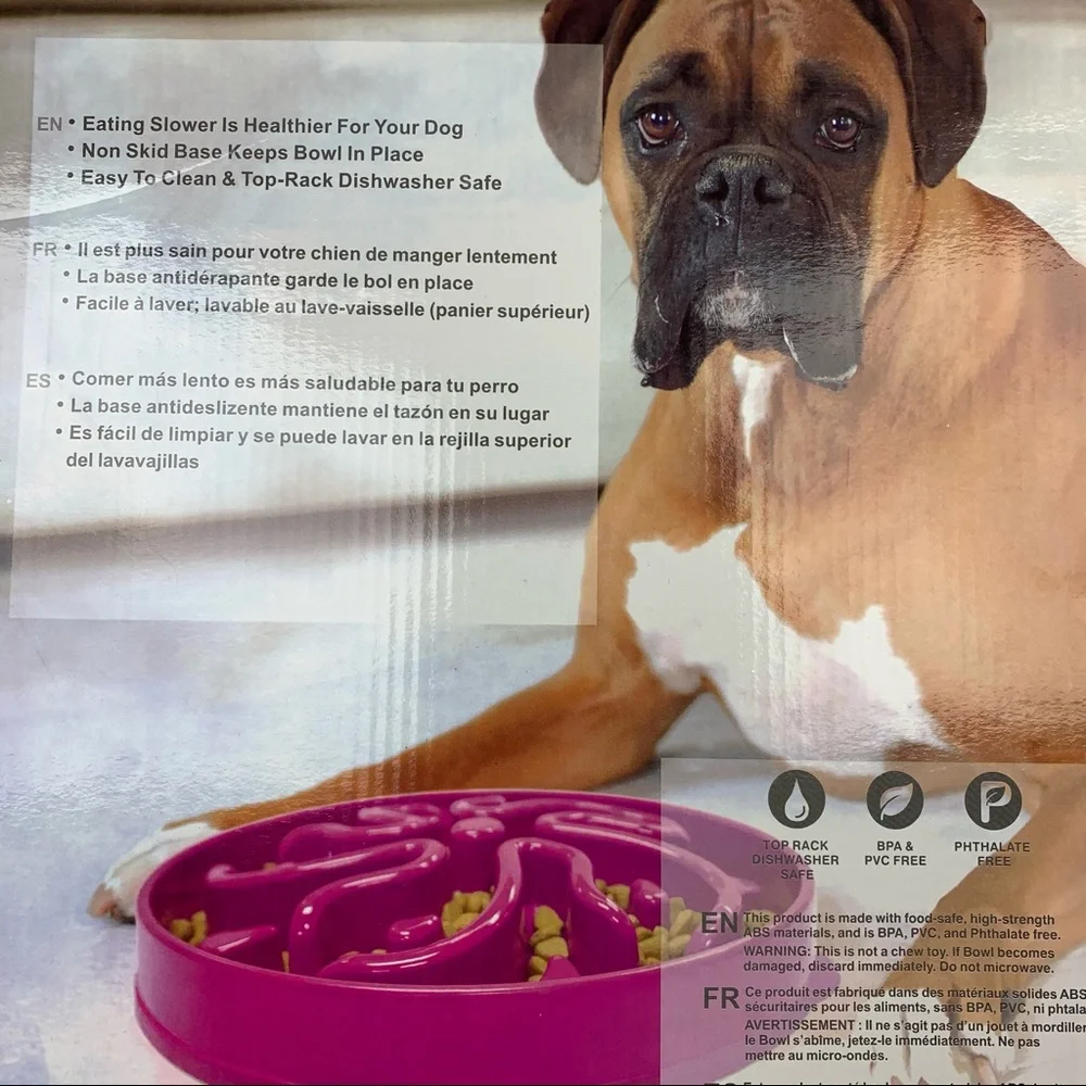 BOWL Slow Eating Bowl dish for M to L Dogs Size 4 cups magenta pink no box